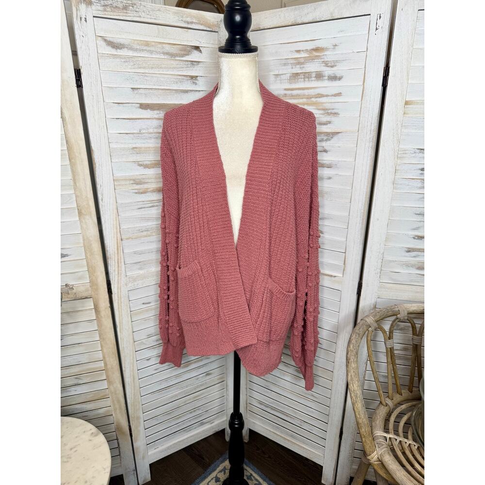 MADEWELL Women's M Bauble Pom Pom Cotton Knit Cardigan Sweater Dusty Rose Boho - Picture 3 of 16